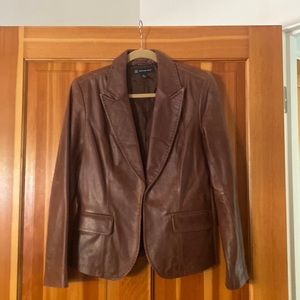INC Brown Leather Blazer Medium